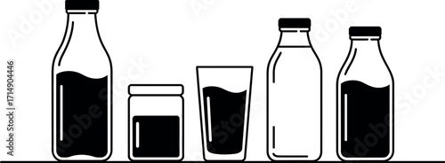 Black and White Milk in Bottles and Glass Still Life