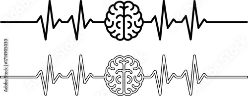 Brainwave analysis vector illustration featuring an electrocardiogram with brain icon