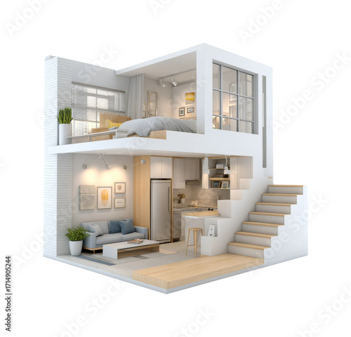 Bright aerial showcase of modern home interior design PNG, isolated on transparent background