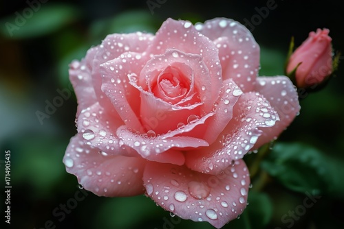 Beautiful Pink Rose With Water Droplets in a Garden During a Sunny Day