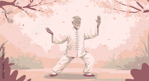 Tai Chi in the Spring A Peaceful Practice Under Blooming Trees