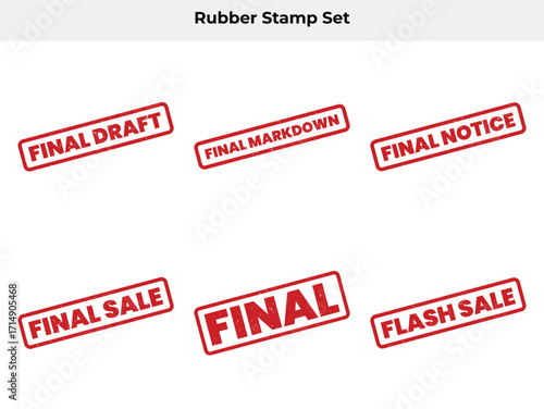 Red Grunge Rubber Stamp Set with Phrases Final Draft,Sale,Notice on White
