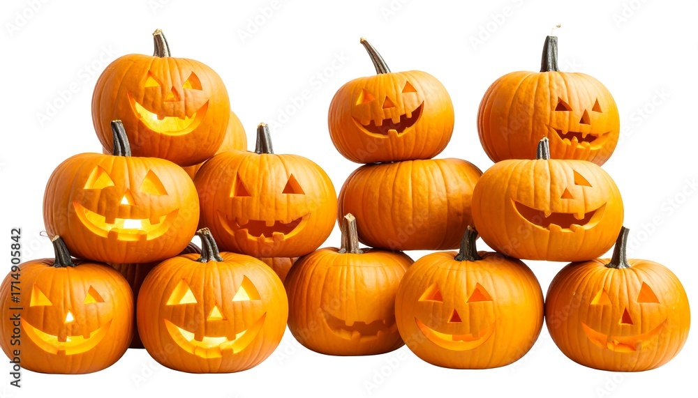 Fototapeta premium Stacked jack-o'-lanterns against white
