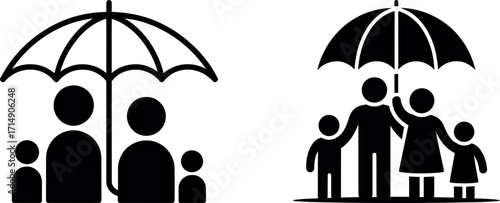 Family protection concept with umbrella for insurance and assurance needs