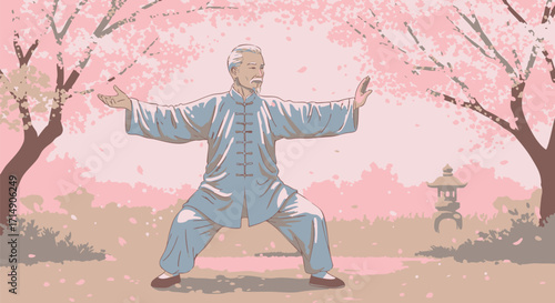 Tai Chi Chuan Practice Under Cherry Blossoms A Serene Springtime Scene