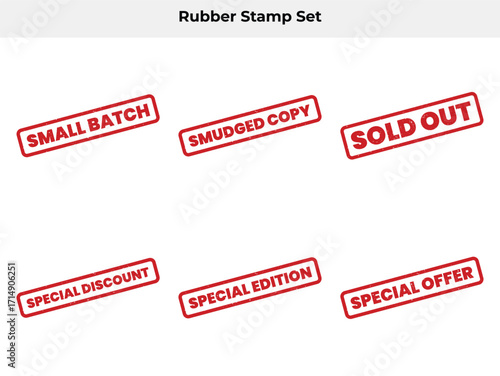 Rubber Stamp Red Color Set with Small Batch, Sold Out, Smudged Copy Stamps
