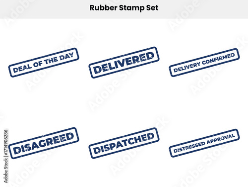 Rubber Stamp Set Collection with Business Text on White Background Isolated