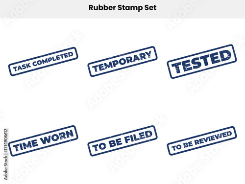 Rubber Stamp Set of Six with Various Textures and Blue Ink on a White Backdrop