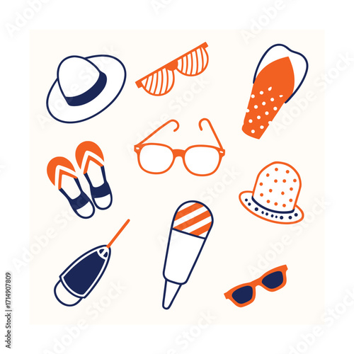 Adobe Summer Fun Essentials, Beach Vacation Accessories, Summer Style Must-Haves, Tropical Holiday Gear, Sunny Day Outfit Illustration Artwork