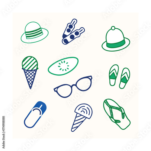 Adobe Summer Fun Essentials, Beach Vacation Accessories, Summer Style Must-Haves, Tropical Holiday Gear, Sunny Day Outfit Illustration Artwork