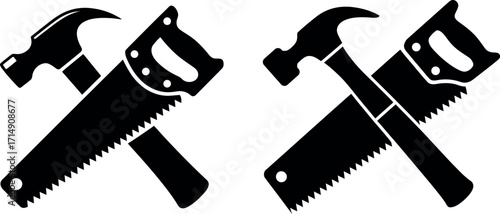 Silhouetted hammer and saw representing construction carpentry or home repair needs