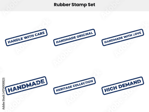 Rubber Stamps Set with Grunge Texture and Handmade, Handle with Care Words