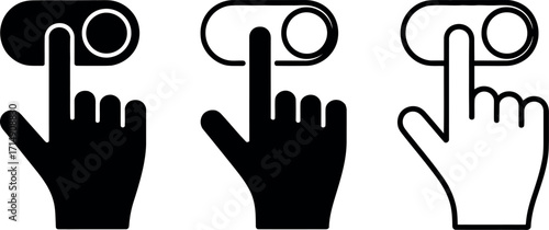 Toggle switch icons in different states with finger for user interface