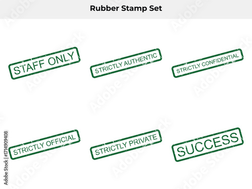 Set of Green Grunge Rubber Stamps Staff Only, Authentic, Confidential, Success