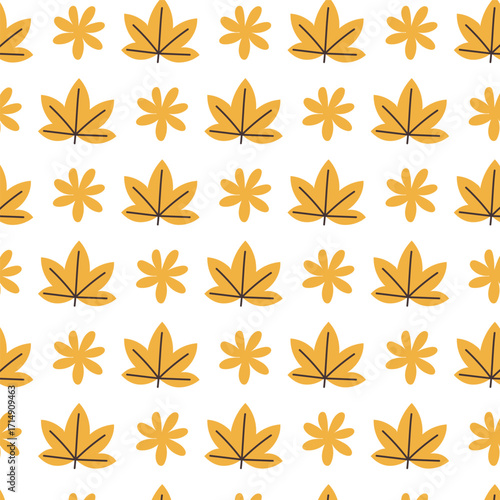 Yellow Leaf and Flower Repeat Pattern