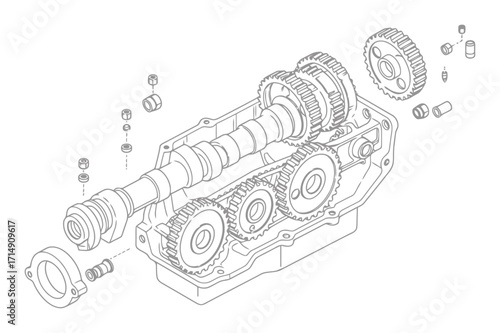 Camshaft and Timing Gear Exploded View Vector