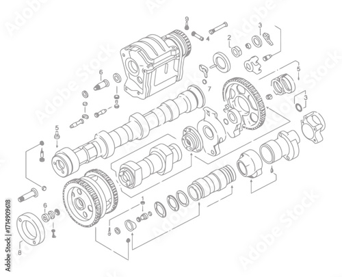 Camshaft and Timing Gear Exploded View Vector