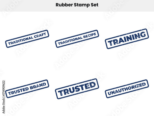 Set of Grunge Rubber Stamps with Traditional Craft, Recipe, Training Texts on White