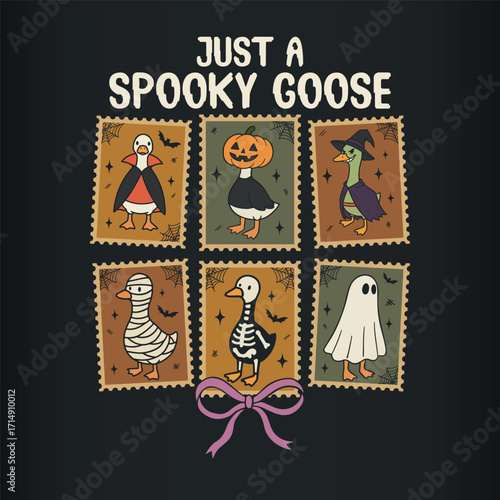 Just a spooky Goose, Vintage Halloween Postage Stamps t-shirt design vector