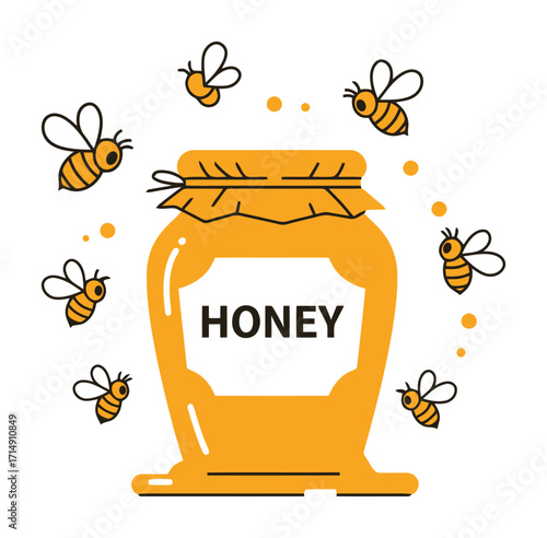 Honey Jar with Bees - Minimalist Vector Design