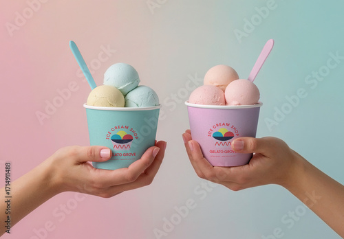 Ice Cream Cup Mockup with Gradient Background