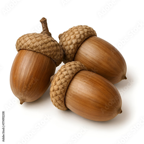 Three acorns isolated on white background – artistic illustration