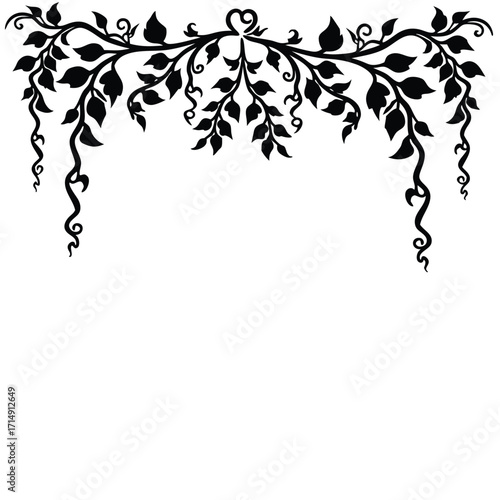 Black vine with leaves and tendrils border design vector