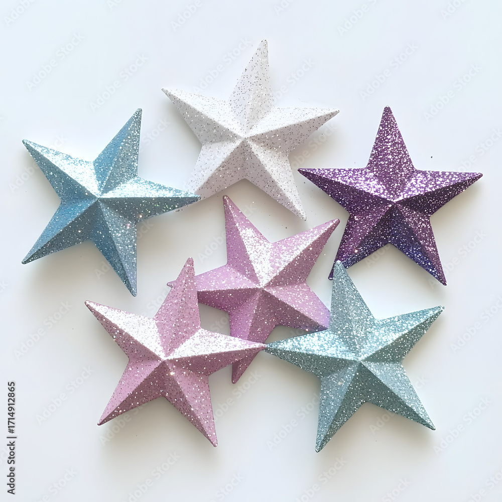 Obraz premium Glittering Star Decorations in Shades of Pink, Blue, and Purple