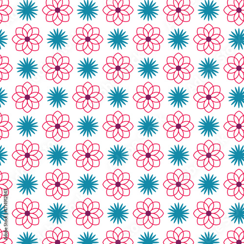 Plum and Teal Geometric Mandala Grid