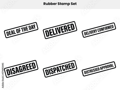 Set of Text Rubber Stamps Featuring Delivery and Business Status on White