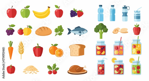 Healthy eating healthy eating balanced diet food groups vector illustration featuring fruits vegetables protein and grains diet plan vector