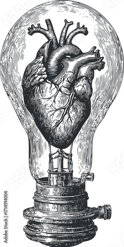A creative illustration of a heart inside a lightbulb symbolizing innovation and inspiration.