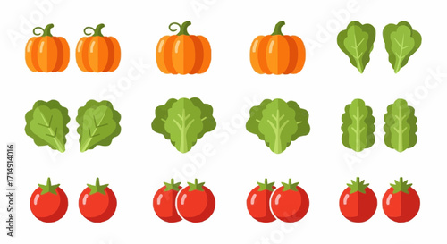 Healthy eating vector illustration of fresh vegetables including pumpkins lettuce and tomatoes for healthy eating diet plan vector