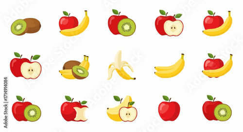 Healthy eating stock vector illustration of fresh fruits apple banana and kiwi healthy food diet nutrition vitamin concept vector