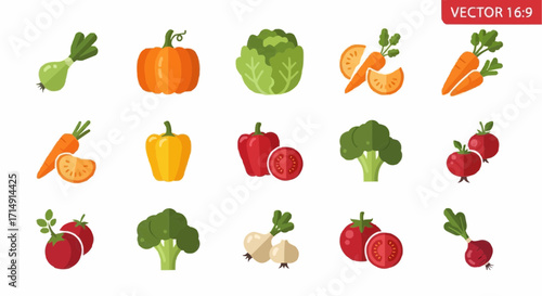 Healthy eating vector illustration of fresh vegetables including carrot, tomato, broccoli, pumpkin, and more for healthy diet vector