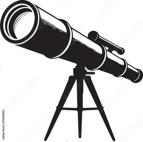 Detailed illustration of a telescope pointing towards the night sky
