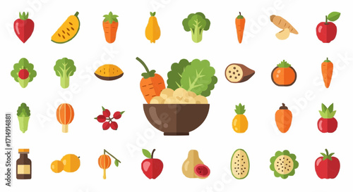 Healthy eating healthy eating vegetables and fruits vector illustration for nutrition and diet concept design idea art vector