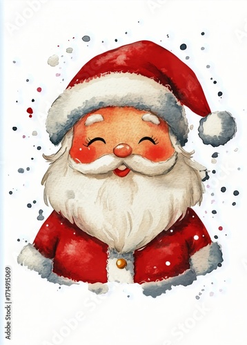 Joyful Santa Claus Smiling With Rosy Cheeks and a Fluffy Beard in Festive Att...