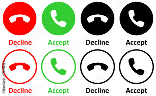 Incoming call icon. Answer and decline call buttons icon.Phone symbol