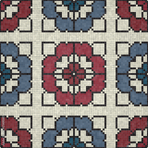 Mosaic tiles decorative background, seamless repeating vector pattern template for  wallpaper, background, wood print, metal print, plastic print, glass print, decor