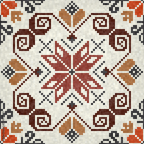 Mosaic tiles decorative background, seamless repeating vector pattern template for  wallpaper, background, wood print, metal print, plastic print, glass print, decor