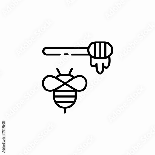 bee and honey dipper icon sign vector