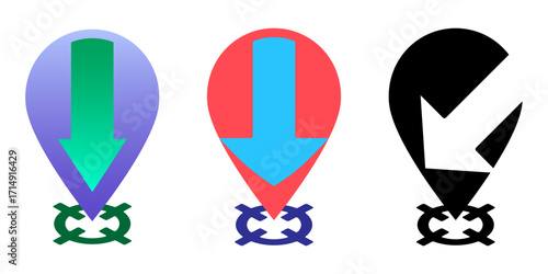 A set of unusual and original location icons. Location symbol. Place logo. Location logo icon on a map. EPS 10 Vector illustration
