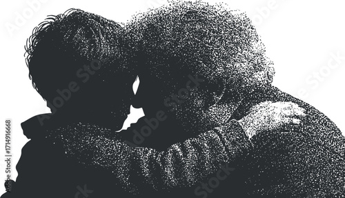 A touching silhouette of two people sharing a warm embrace, symbolizing love and connection.