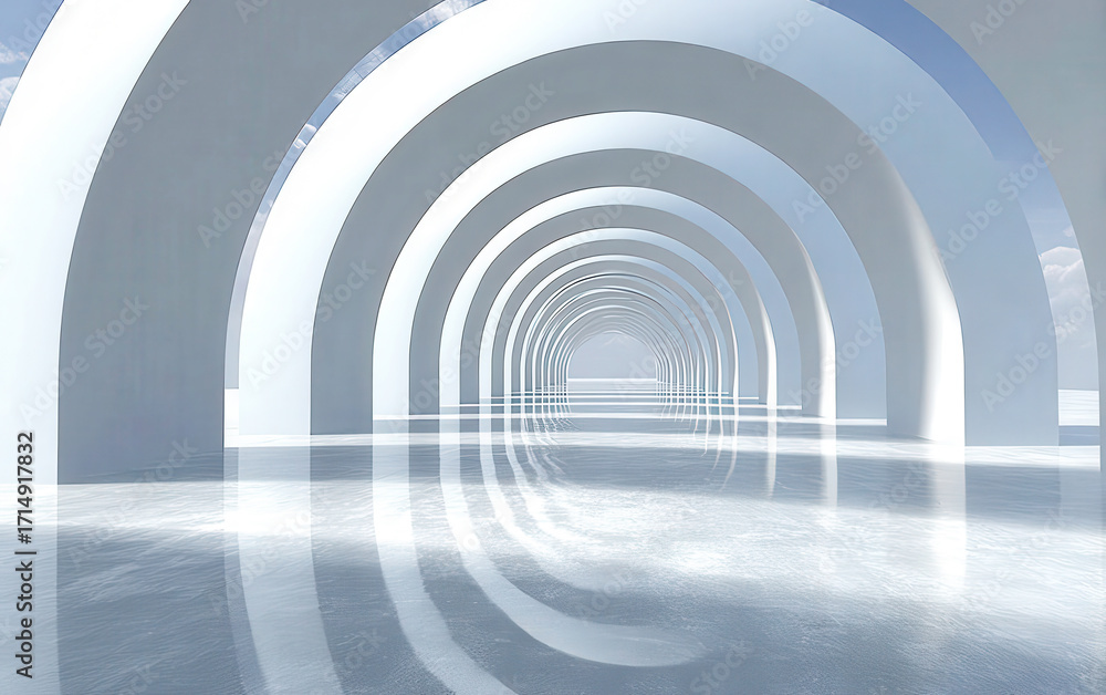 Naklejka premium Abstract curved architectural structure with reflective surface