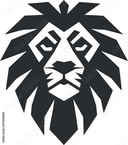 Stylized black and white lion illustration symbolizing strength and courage in nature.