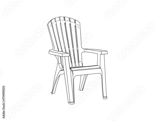 Black and White Line Art Illustration of an Adirondack Chair a Timeless Icon of Relaxation and Classic Outdoor Furniture Design