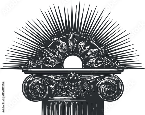 An ornate architectural column with a sunburst design showcasing intricate details and elegance.
