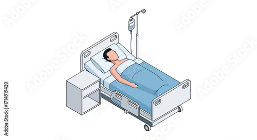 Patient Resting in Hospital Bed with IV Drip.