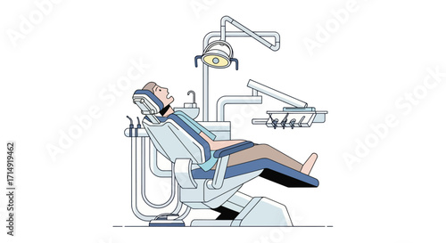 Patient Relaxing in a Modern Dental Chair for Treatment.